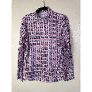 Ibkul Womens Long Sleeve 1/4 Zip Shirt Top Size Large Blue Pink Geometric Golf